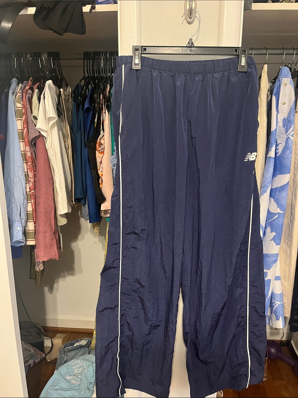 New Balance Navy Blue Track Pants with White Trim - Picture 2 of 2